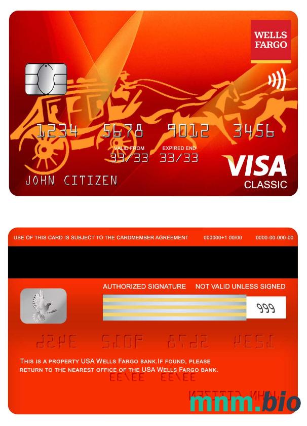 USA Wells Fargo bank visa klasyczny karta przykład w formacie PSD